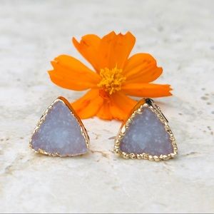 Smokey Gray Triangle Druzy Earrings